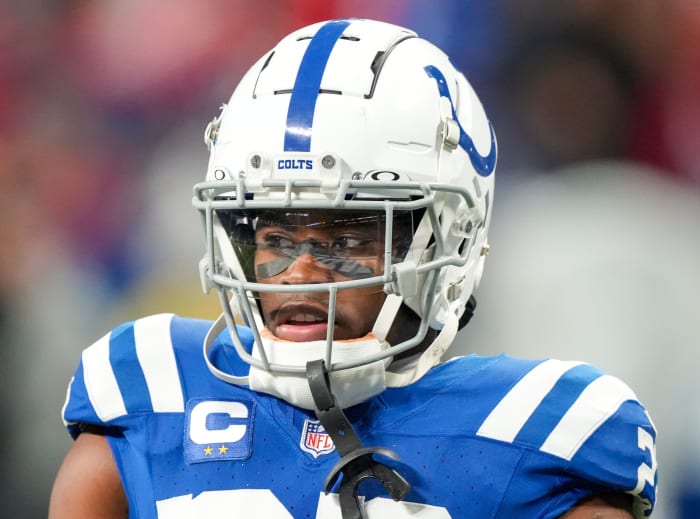 Indianapolis Colts cornerback Kenny Moore II (23) warms up, Saturday, Jan. 6, 2024, before a game against the Houston Texans at Lucas Oil Stadium in Indianapolis.